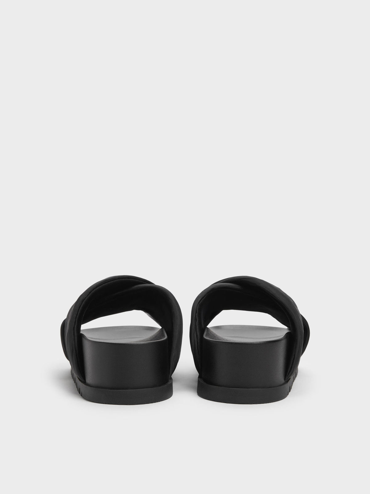 CHARLES & KEITH Featured / Satin Embroidered-Flower Crossover Sandals - Black Textured