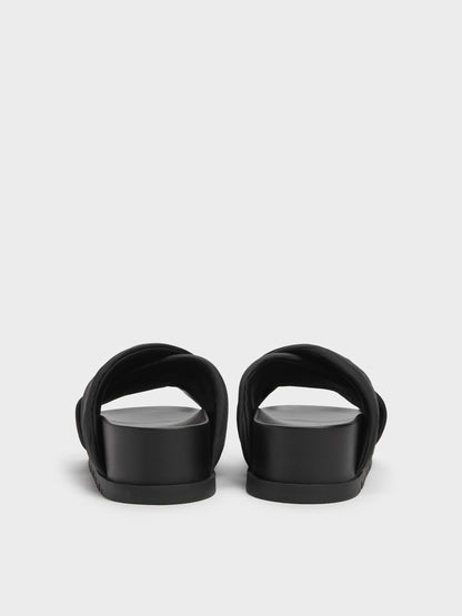CHARLES & KEITH Featured / Satin Embroidered-Flower Crossover Sandals - Black Textured