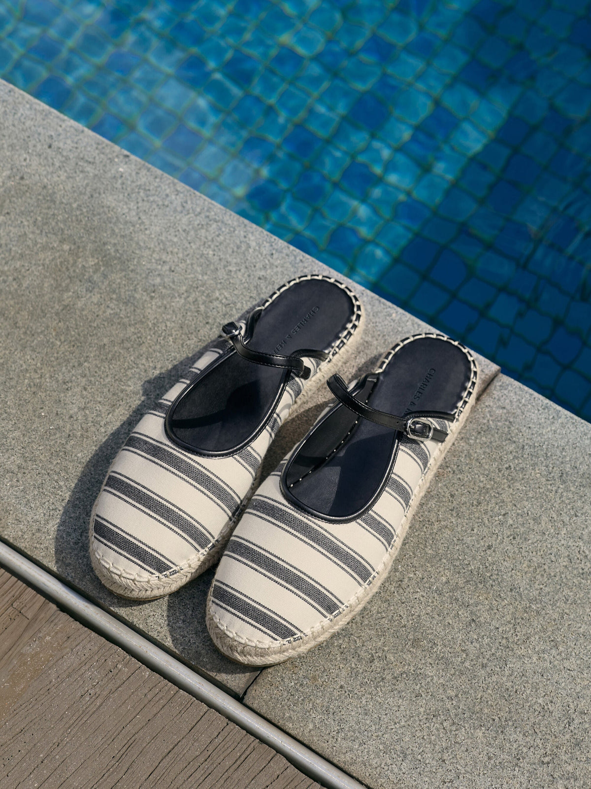 CHARLES & KEITH Deals / Striped Mary Jane Espadrille Mules - Dark Blue