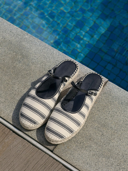 CHARLES & KEITH Deals / Striped Mary Jane Espadrille Mules - Dark Blue