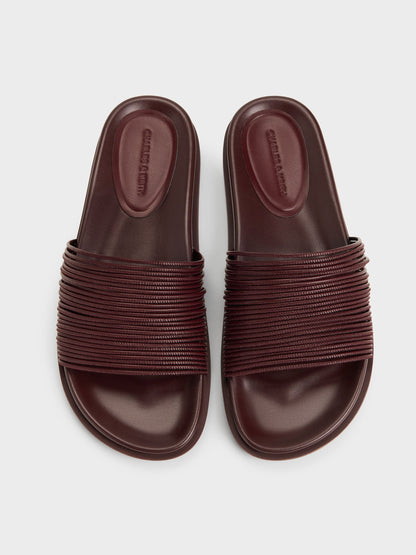 CHARLES & KEITH Essential / Fianna Strappy Slide Sandals - Burgundy