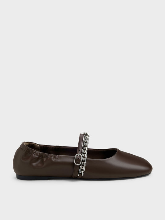 CHARLES & KEITH Best Seller / Georgie Chain Mary Jane Flats - Dark Brown