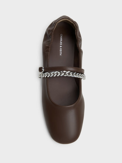 CHARLES & KEITH Best Seller / Georgie Chain Mary Jane Flats - Dark Brown