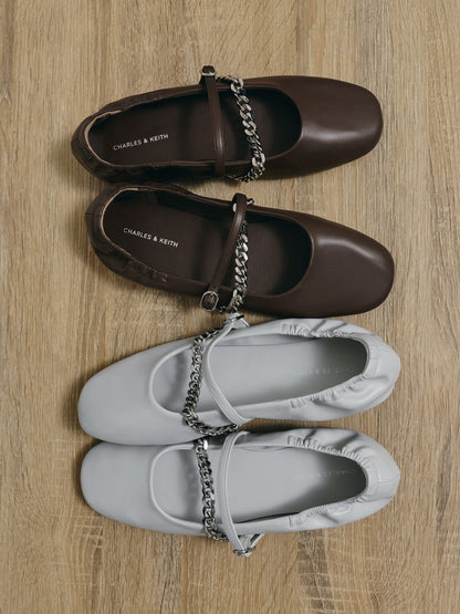 CHARLES & KEITH Best Seller / Georgie Chain Mary Jane Flats - Dark Brown