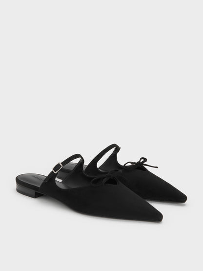 CHARLES & KEITH Customer Favorite / Faux Suede Bow Mary Jane Mules - Black Textured