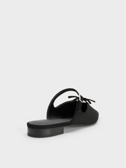 CHARLES & KEITH Customer Favorite / Faux Suede Bow Mary Jane Mules - Black Textured