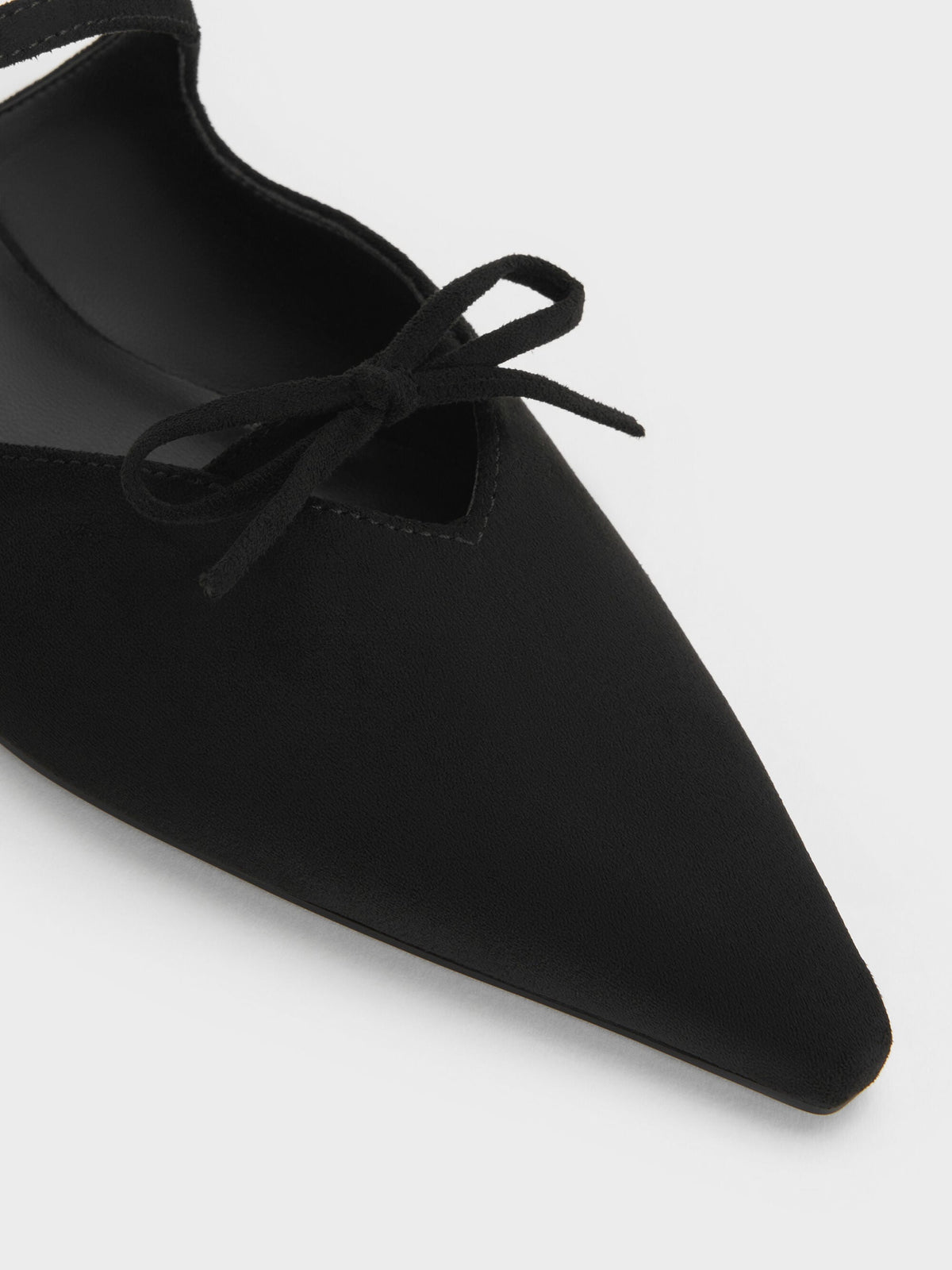 CHARLES & KEITH Customer Favorite / Faux Suede Bow Mary Jane Mules - Black Textured