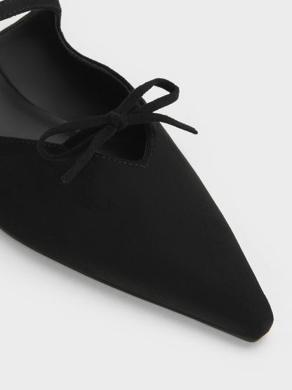 CHARLES & KEITH Customer Favorite / Faux Suede Bow Mary Jane Mules - Black Textured