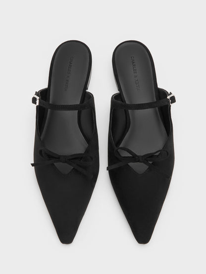 CHARLES & KEITH Customer Favorite / Faux Suede Bow Mary Jane Mules - Black Textured