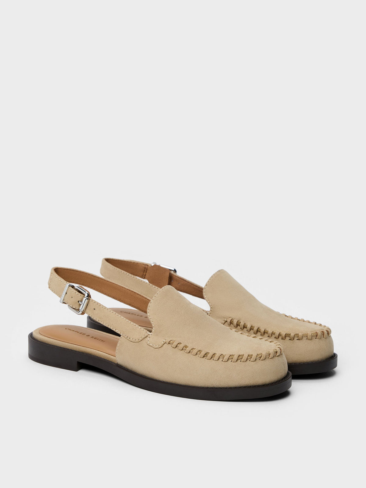CHARLES & KEITH Premium / Gale Faux Suede Slingback Loafers - Beige
