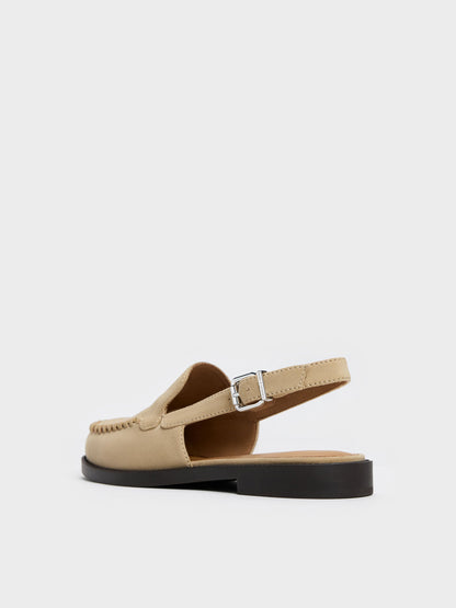 CHARLES & KEITH Premium / Gale Faux Suede Slingback Loafers - Beige
