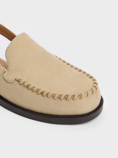 CHARLES & KEITH Premium / Gale Faux Suede Slingback Loafers - Beige