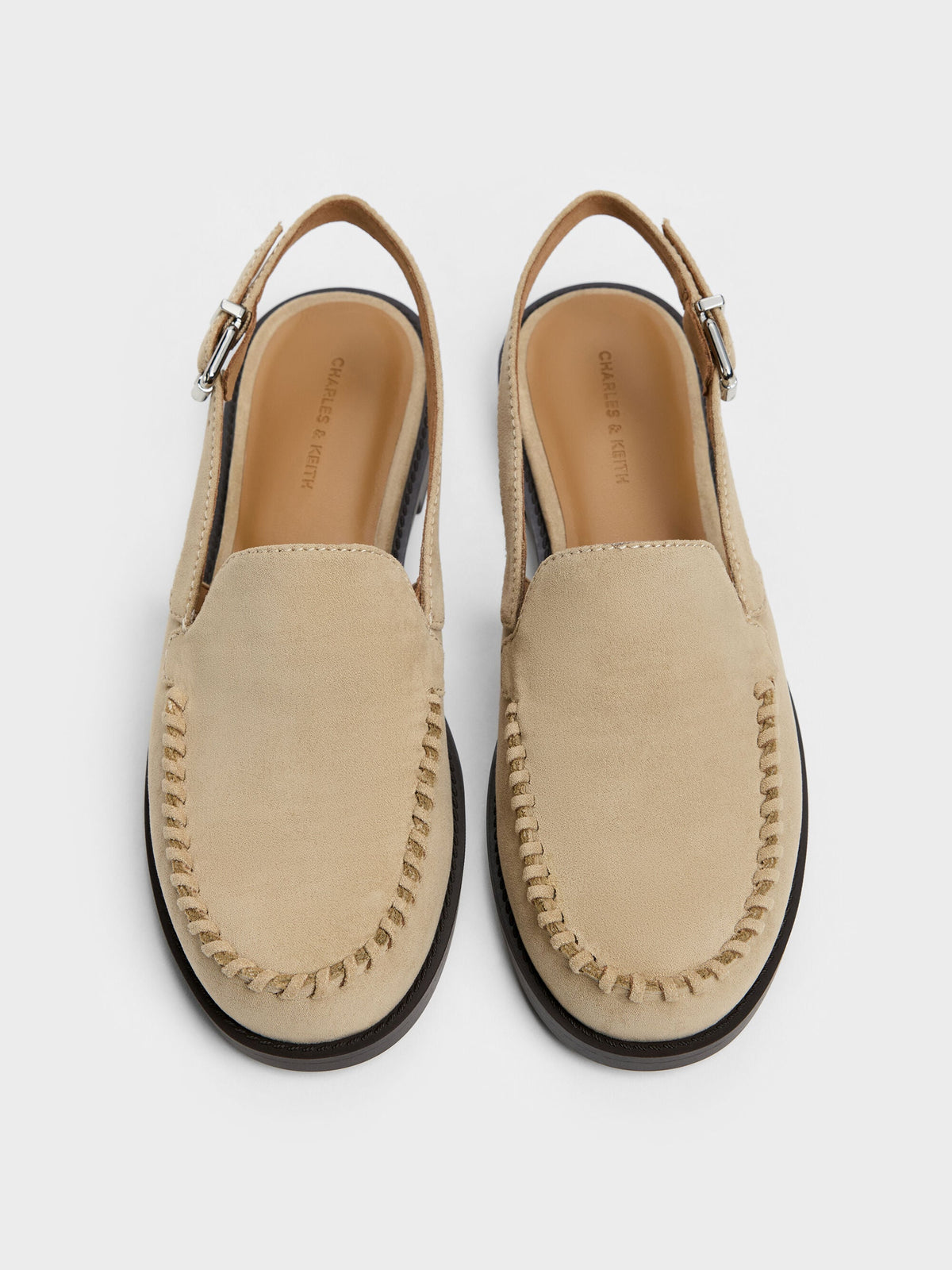 CHARLES & KEITH Premium / Gale Faux Suede Slingback Loafers - Beige
