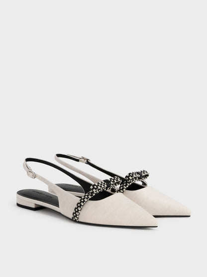CHARLES & KEITH Premium / Kaleen Linen Woven-Bow Slingback Flats - Chalk