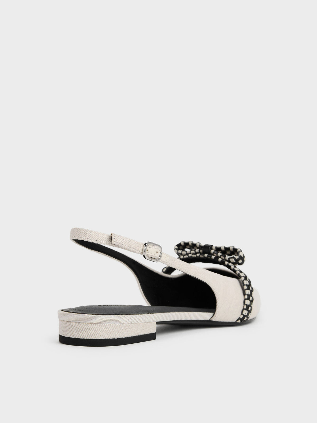 CHARLES & KEITH Premium / Kaleen Linen Woven-Bow Slingback Flats - Chalk