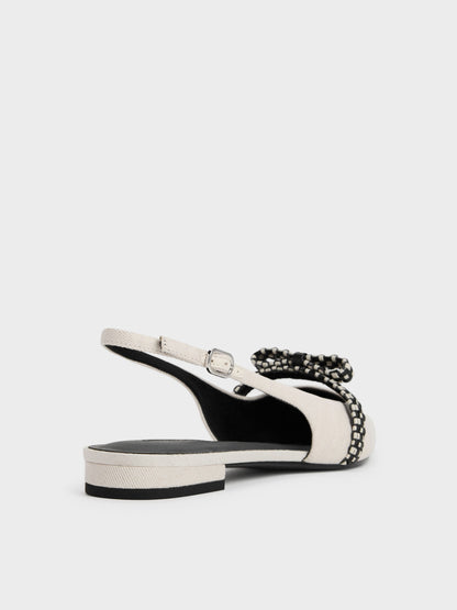 CHARLES & KEITH Premium / Kaleen Linen Woven-Bow Slingback Flats - Chalk