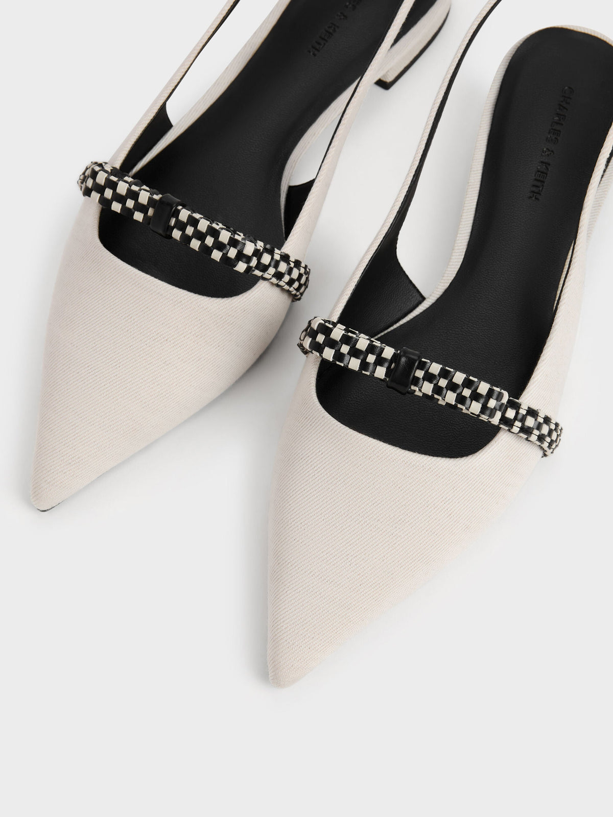 CHARLES & KEITH Premium / Kaleen Linen Woven-Bow Slingback Flats - Chalk