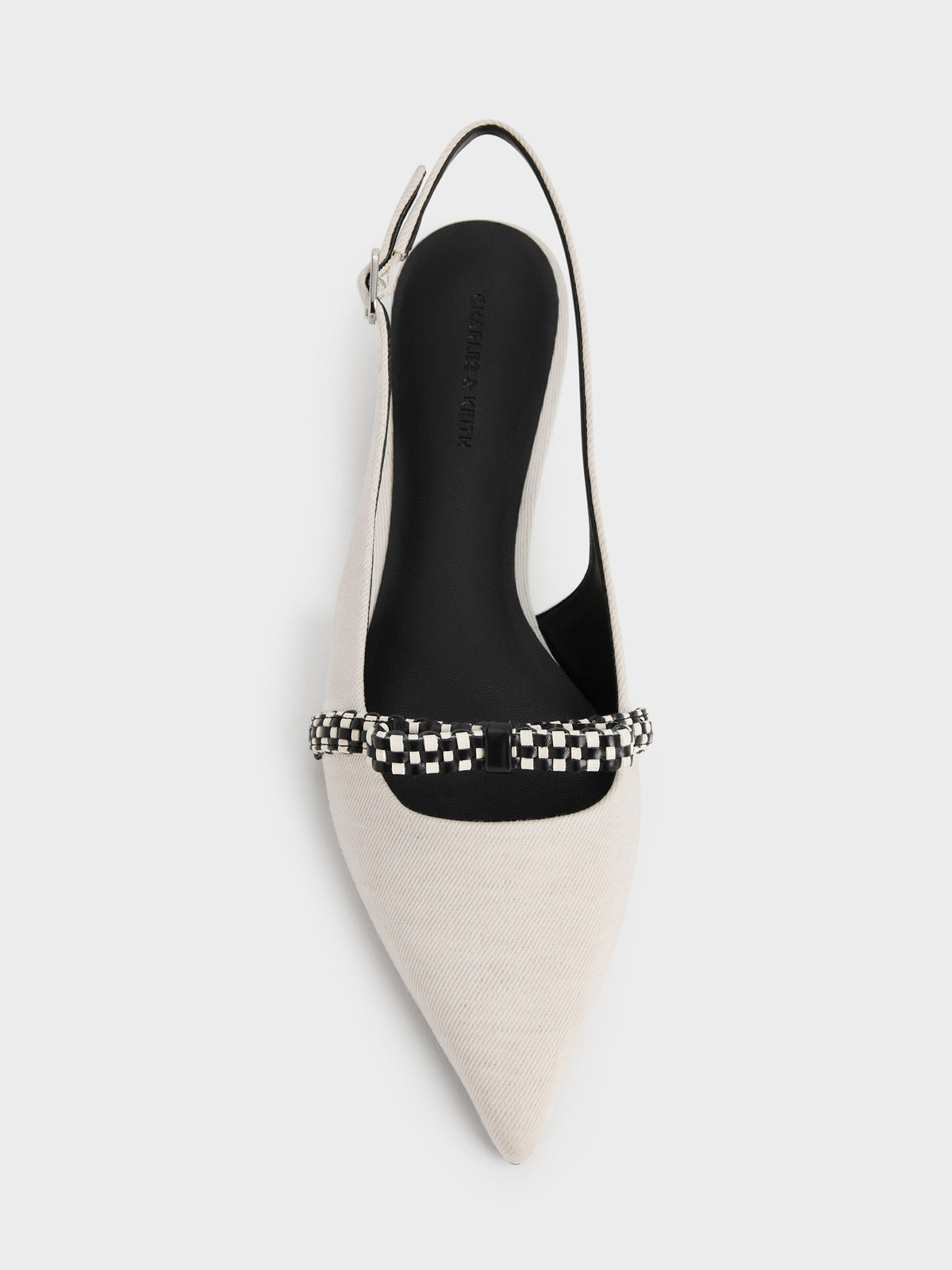 CHARLES & KEITH Premium / Kaleen Linen Woven-Bow Slingback Flats - Chalk