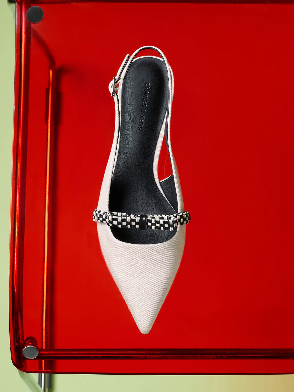 CHARLES & KEITH Premium / Kaleen Linen Woven-Bow Slingback Flats - Chalk