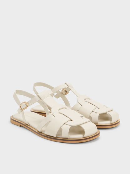 CHARLES & KEITH Customer Favorite / Easley T-Bar Caged Sandals - Chalk