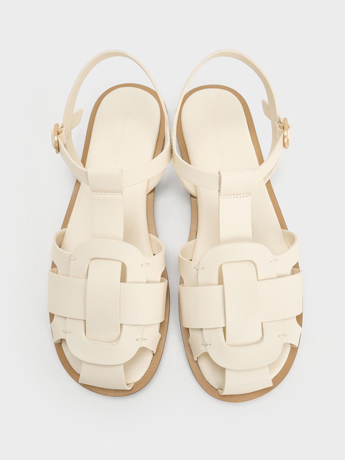 CHARLES & KEITH Customer Favorite / Easley T-Bar Caged Sandals - Chalk