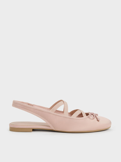 CHARLES & KEITH Best Seller / Satin Crossover Slingback Ballet Flats - Light Pink