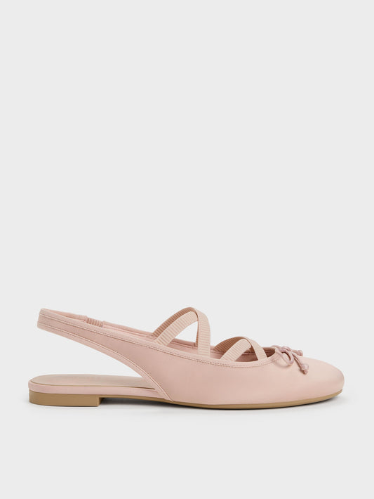 CHARLES & KEITH Best Seller / Satin Crossover Slingback Ballet Flats - Light Pink