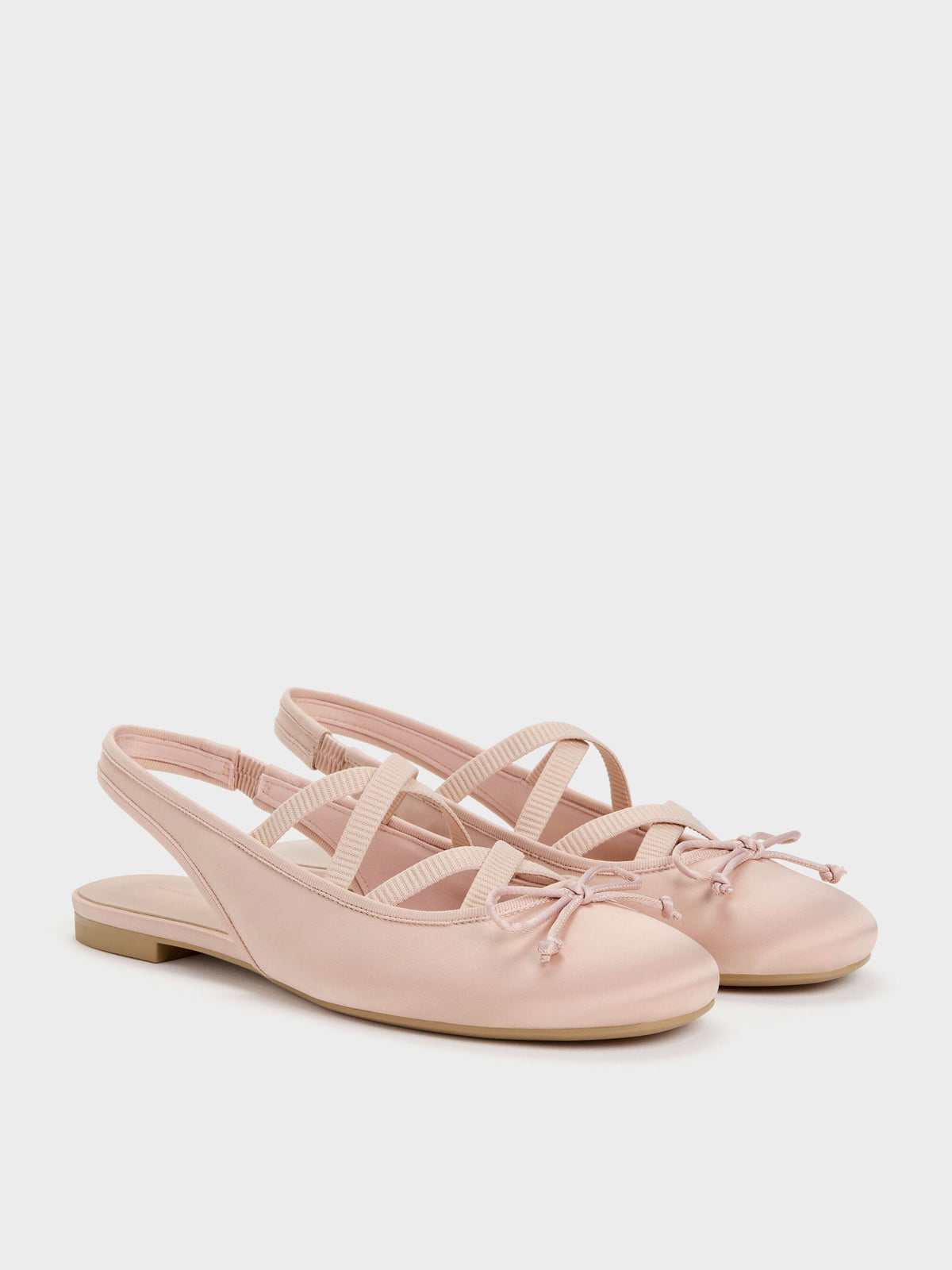 CHARLES & KEITH Best Seller / Satin Crossover Slingback Ballet Flats - Light Pink