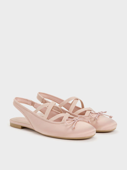 CHARLES & KEITH Best Seller / Satin Crossover Slingback Ballet Flats - Light Pink