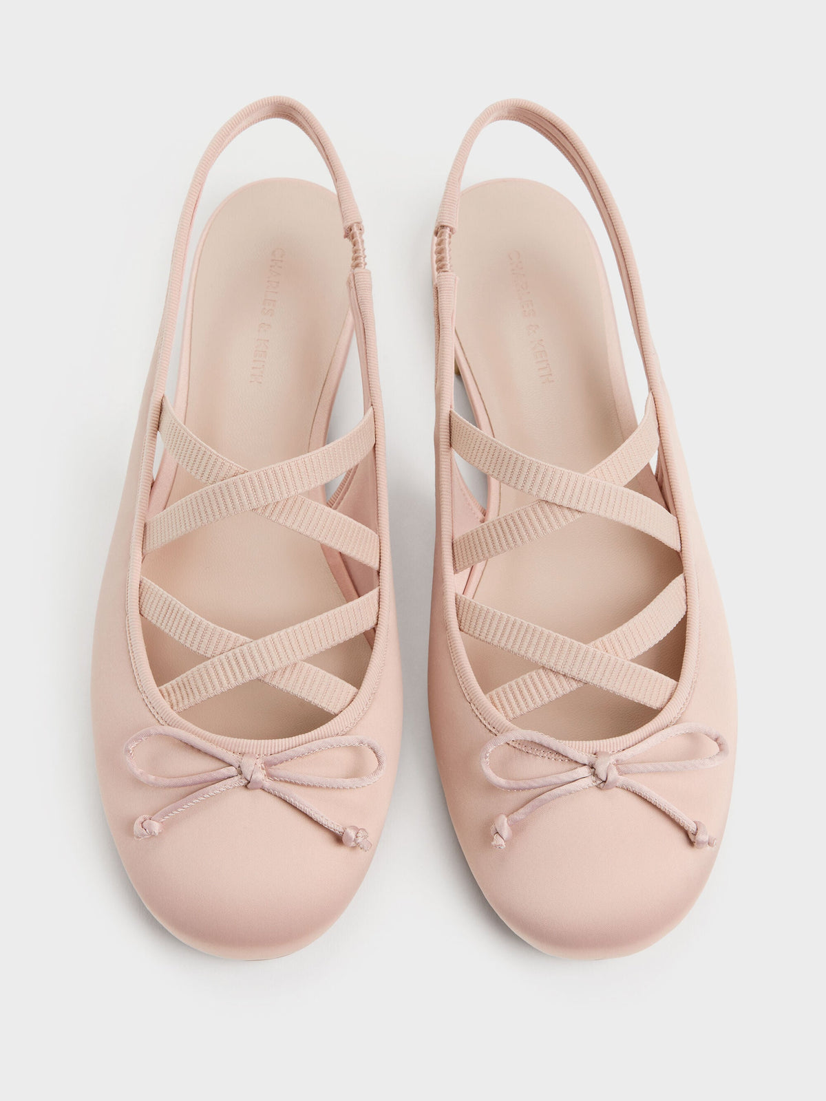 CHARLES & KEITH Best Seller / Satin Crossover Slingback Ballet Flats - Light Pink