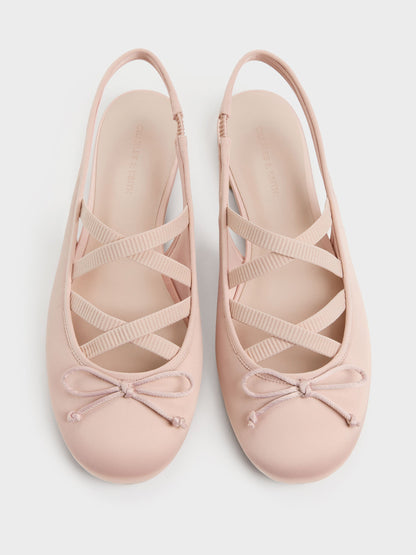 CHARLES & KEITH Best Seller / Satin Crossover Slingback Ballet Flats - Light Pink