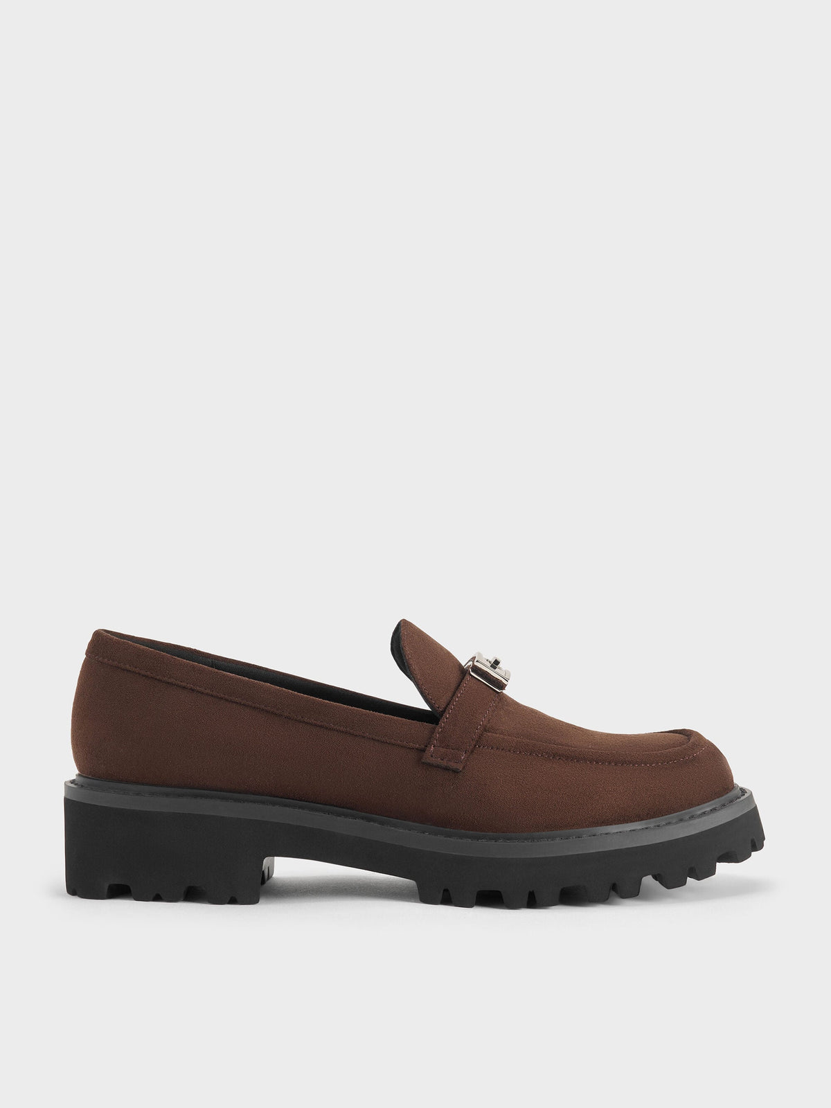 CHARLES & KEITH Great Value / Lando Faux Suede Platform Loafers - Dark Brown Textured