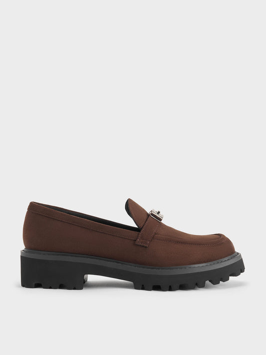 CHARLES & KEITH Great Value / Lando Faux Suede Platform Loafers - Dark Brown Textured