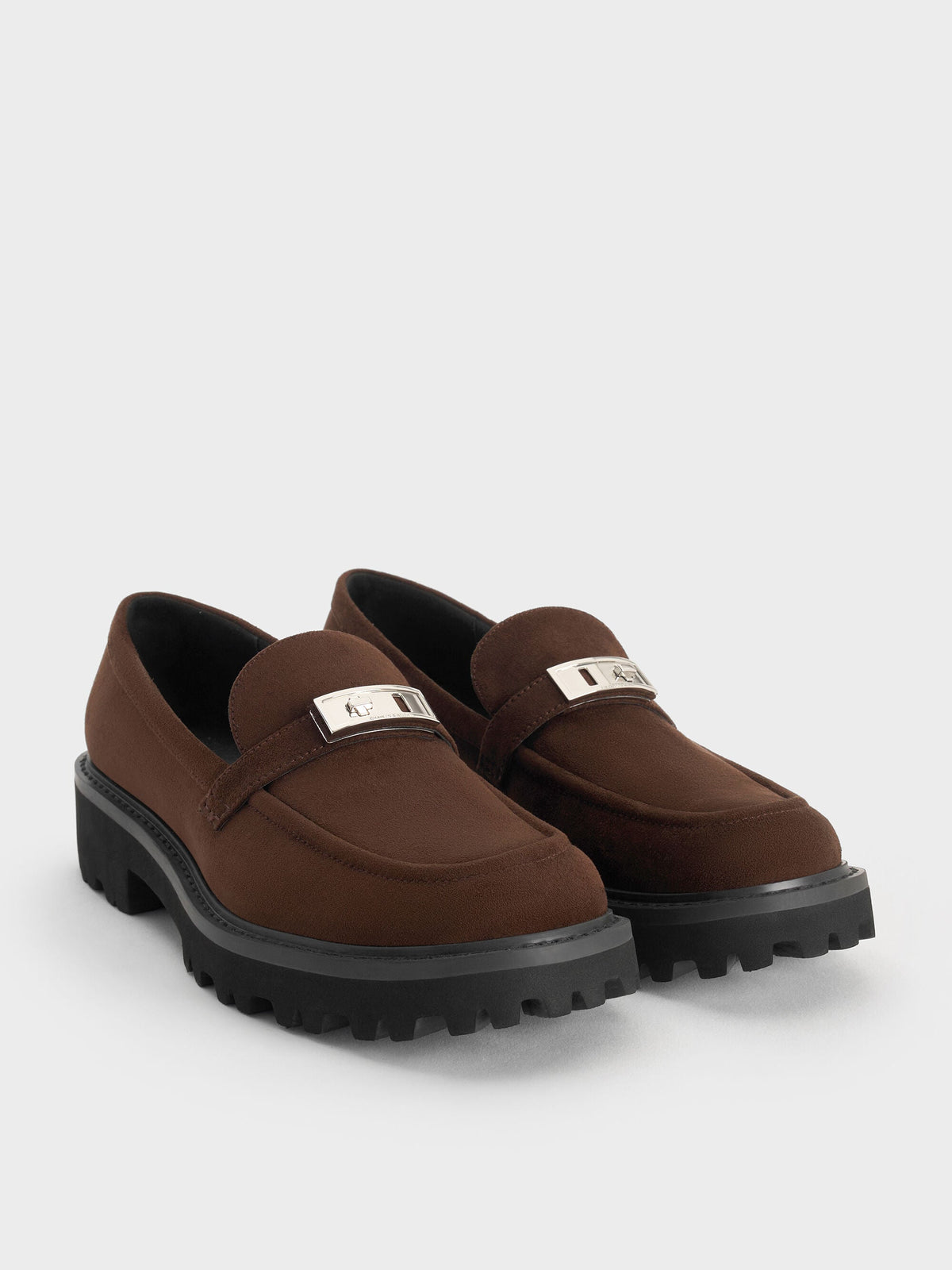CHARLES & KEITH Great Value / Lando Faux Suede Platform Loafers - Dark Brown Textured