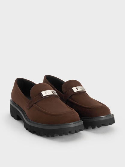 CHARLES & KEITH Great Value / Lando Faux Suede Platform Loafers - Dark Brown Textured