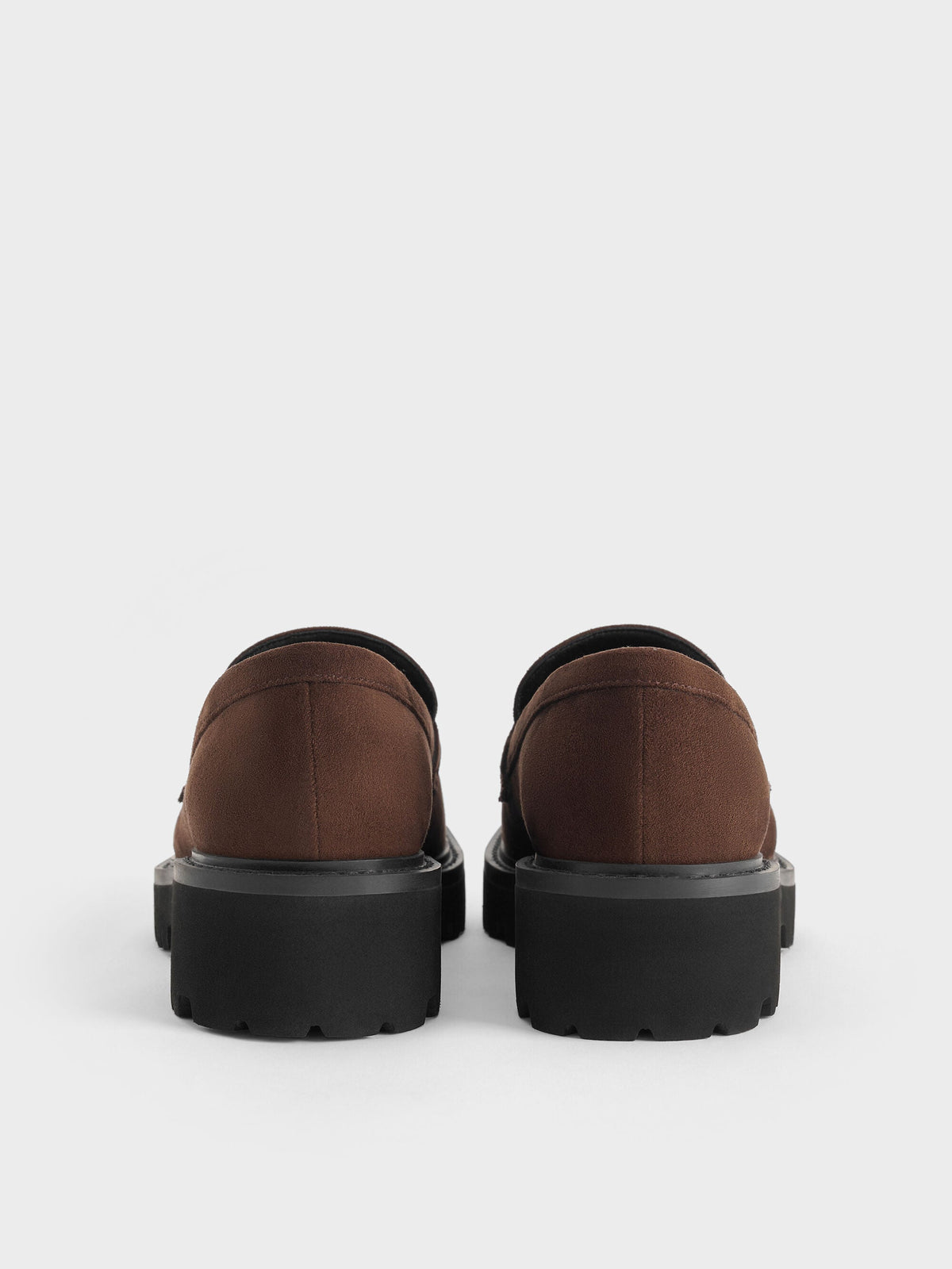 CHARLES & KEITH Great Value / Lando Faux Suede Platform Loafers - Dark Brown Textured