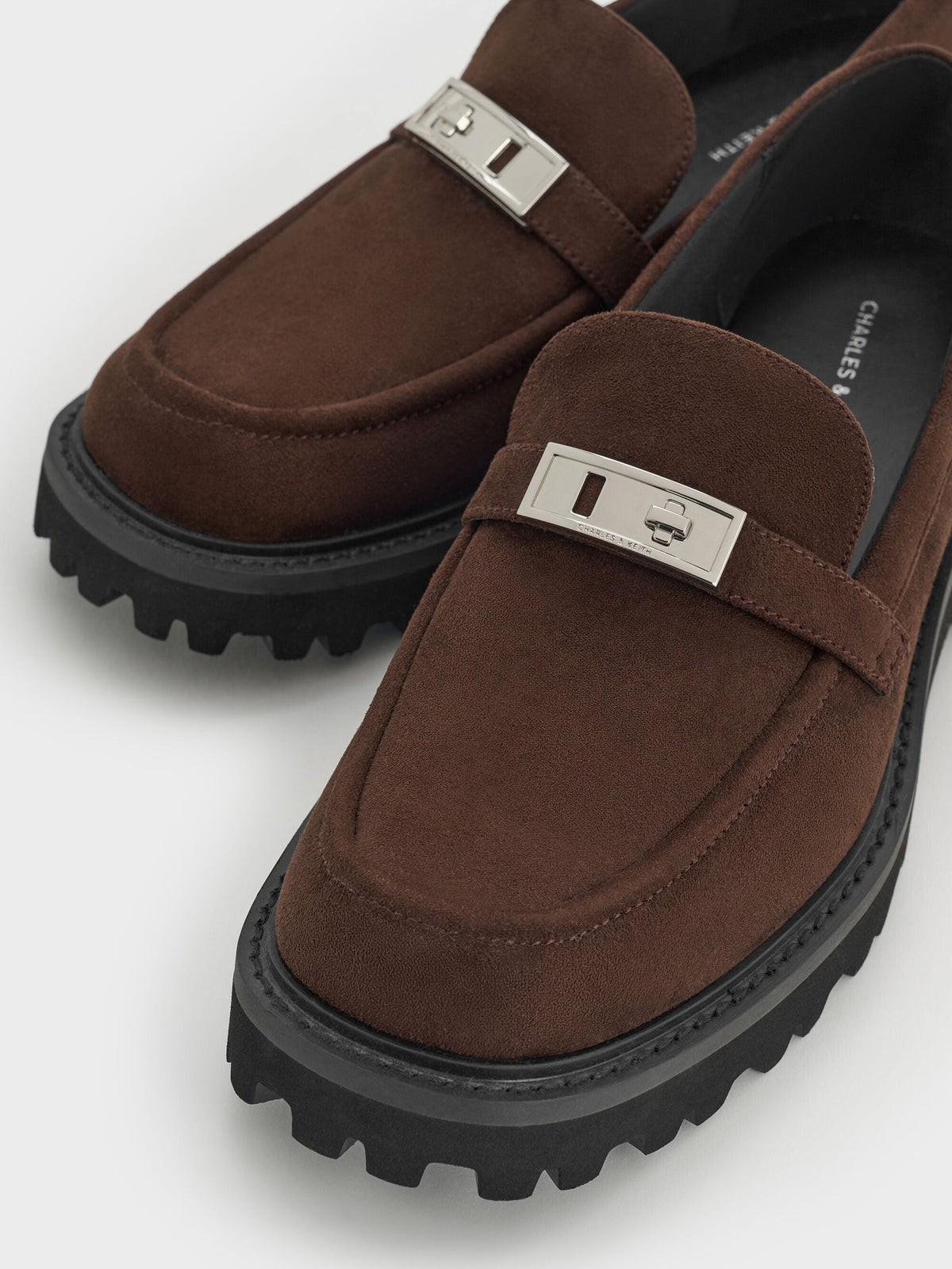 CHARLES & KEITH Great Value / Lando Faux Suede Platform Loafers - Dark Brown Textured