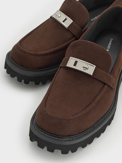 CHARLES & KEITH Great Value / Lando Faux Suede Platform Loafers - Dark Brown Textured