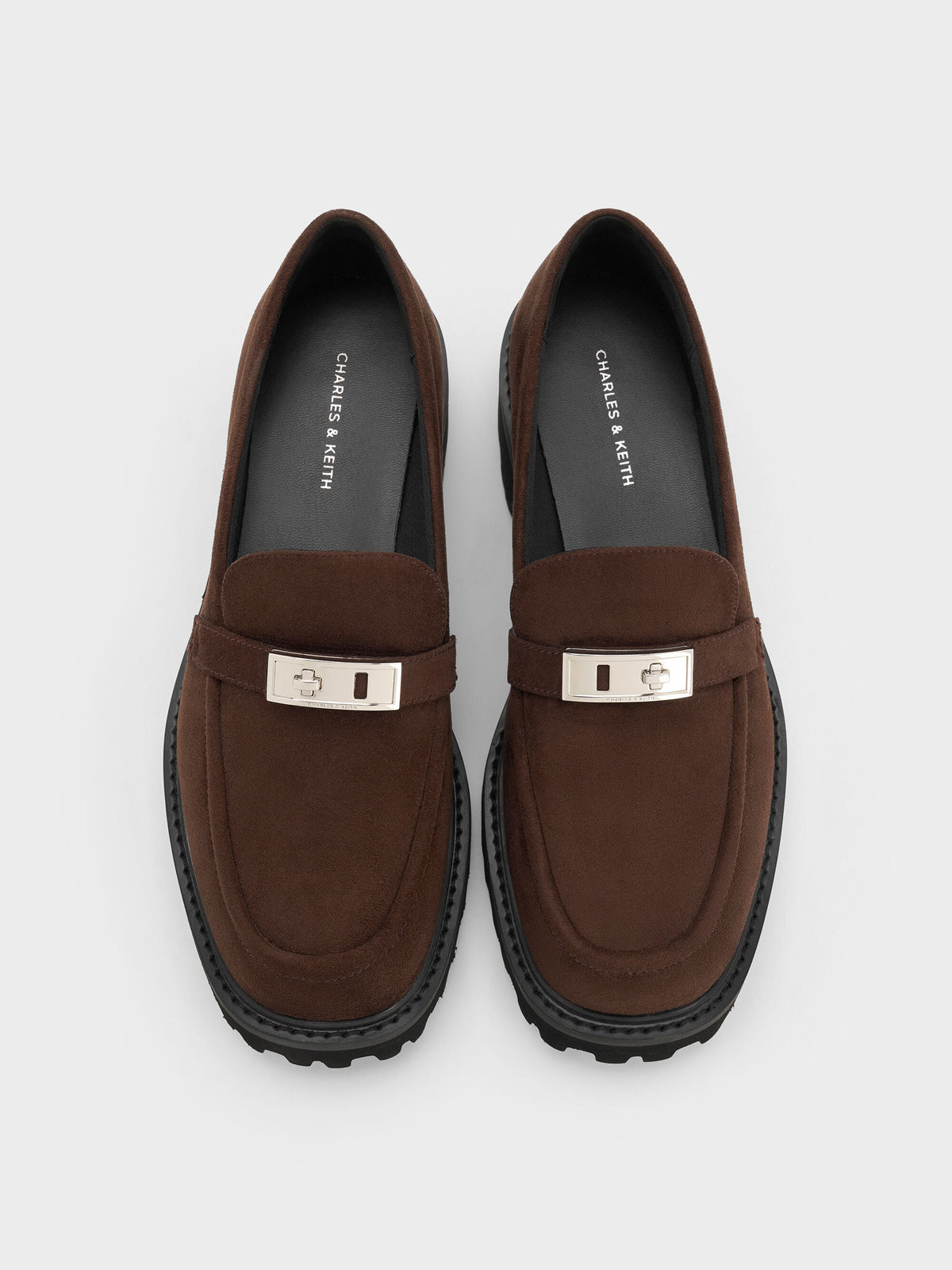 CHARLES & KEITH Great Value / Lando Faux Suede Platform Loafers - Dark Brown Textured