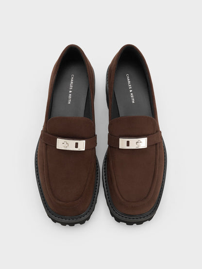 CHARLES & KEITH Great Value / Lando Faux Suede Platform Loafers - Dark Brown Textured