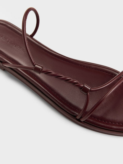 CHARLES & KEITH Hot Sale / Fianna Twist-Strap Slide Sandals - Burgundy