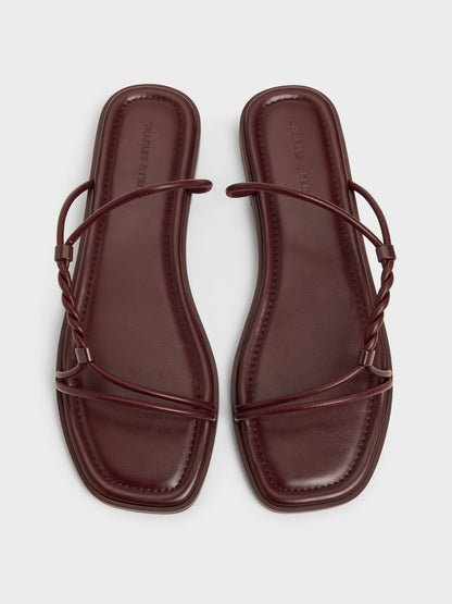 CHARLES & KEITH Hot Sale / Fianna Twist-Strap Slide Sandals - Burgundy