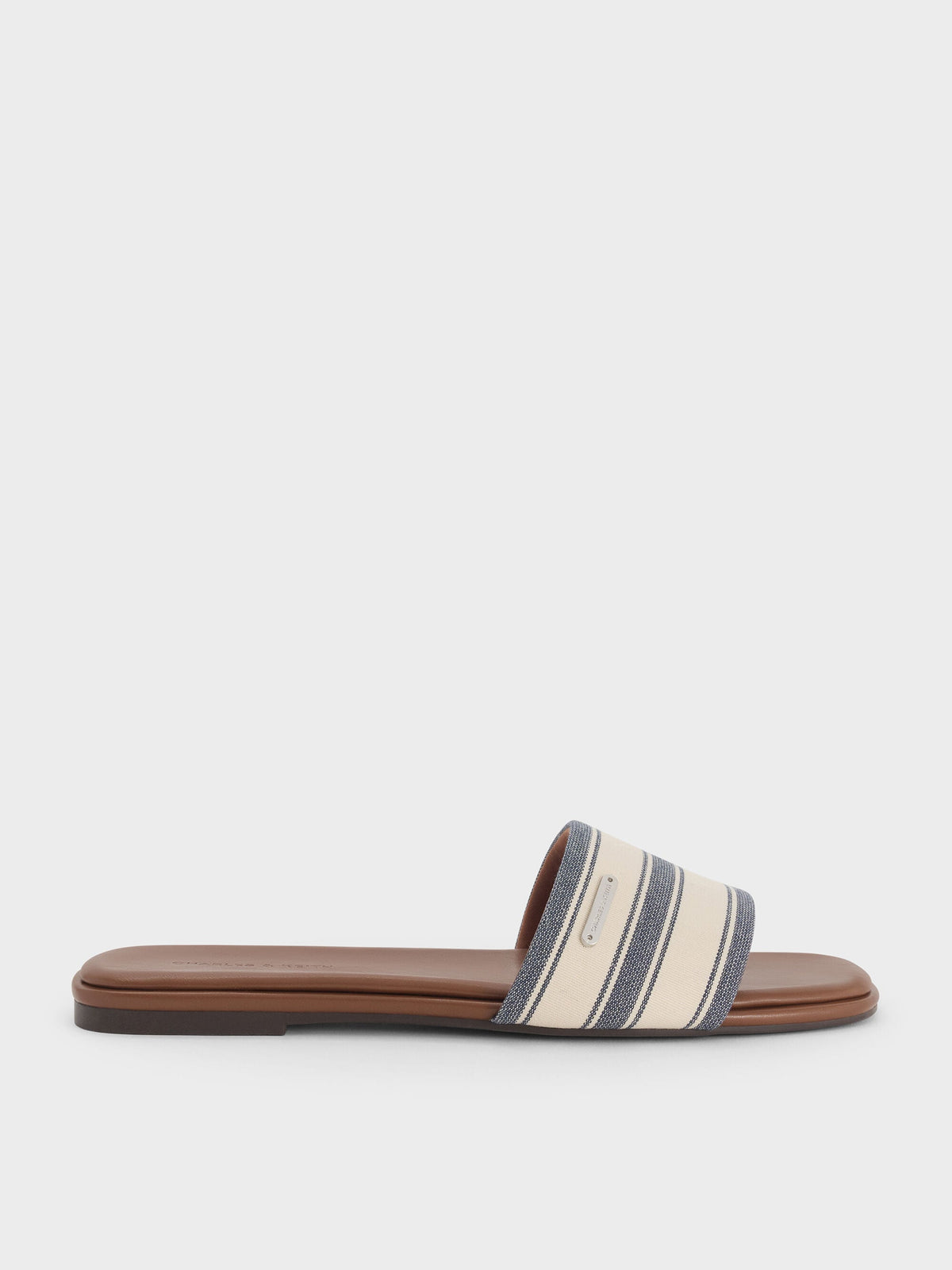 CHARLES & KEITH Featured / Striped Square-Toe Slide Sandals - Dark Blue