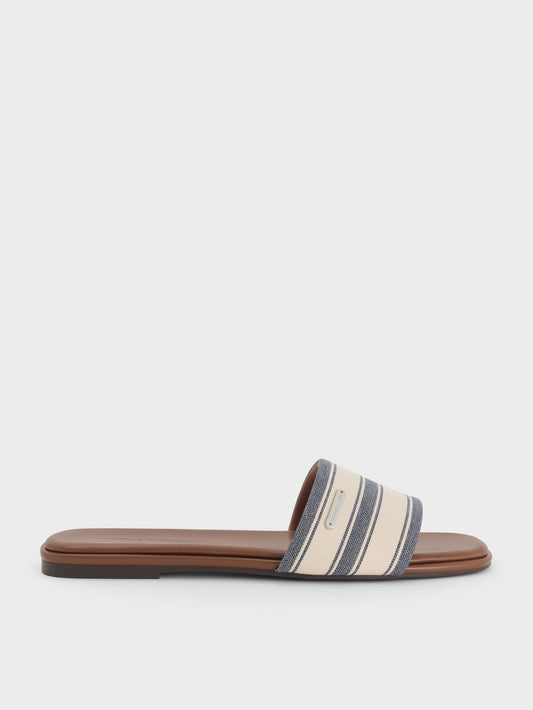 CHARLES & KEITH Featured / Striped Square-Toe Slide Sandals - Dark Blue