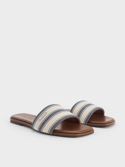 CHARLES & KEITH Featured / Striped Square-Toe Slide Sandals - Dark Blue