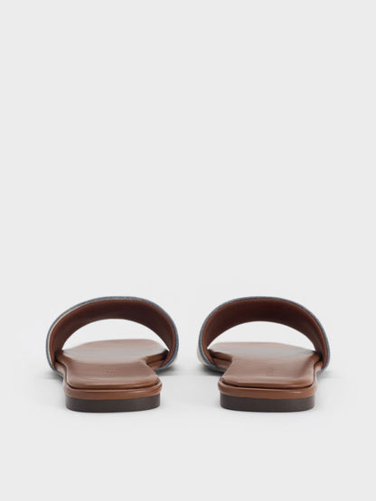 CHARLES & KEITH Featured / Striped Square-Toe Slide Sandals - Dark Blue