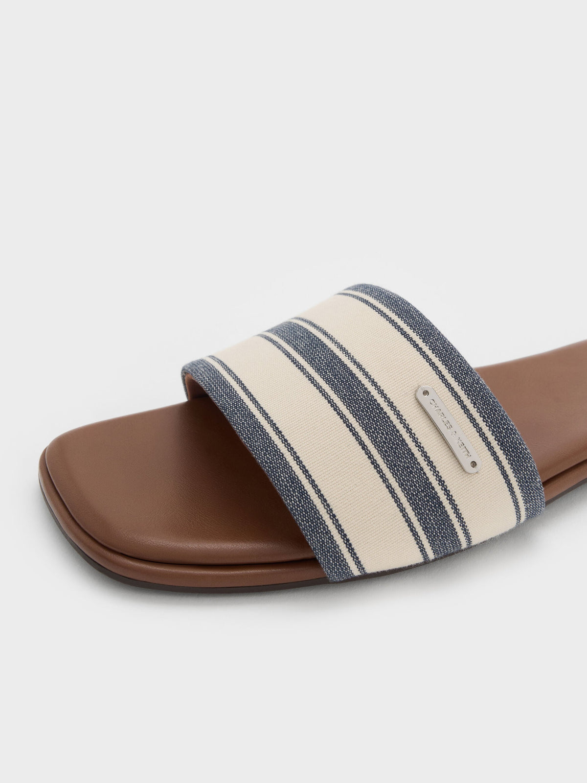 CHARLES & KEITH Featured / Striped Square-Toe Slide Sandals - Dark Blue