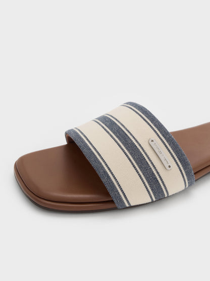 CHARLES & KEITH Featured / Striped Square-Toe Slide Sandals - Dark Blue