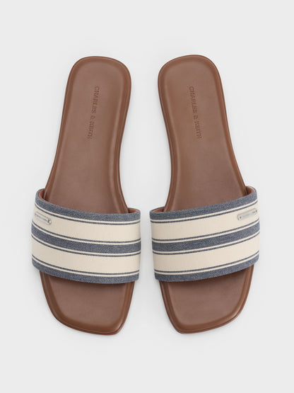 CHARLES & KEITH Featured / Striped Square-Toe Slide Sandals - Dark Blue