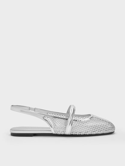 CHARLES & KEITH Signature / Ellory Mesh Slingback Mary Jane Flats - Silver
